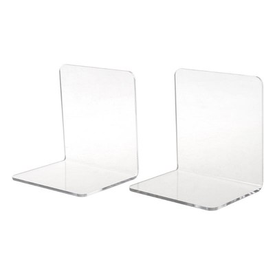 2Pcs Clear Acrylic Bookends L-shaped Desk Organizer Desktop
