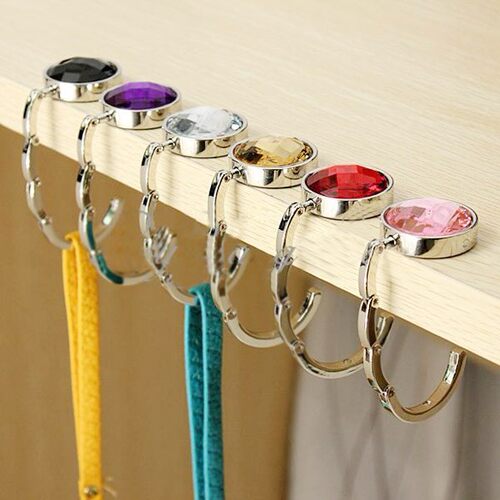 Creative Metal Folded Handbag Hook Hanger Round Shell Crysta