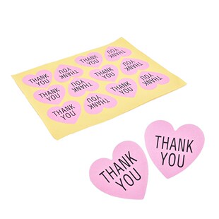 12*Sticker Labels Pink Heart-shaped For Thank You Packaging