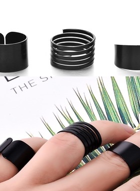 3 Pcs Punk Fashion Rings for Women Anel  Anillos Black Stack