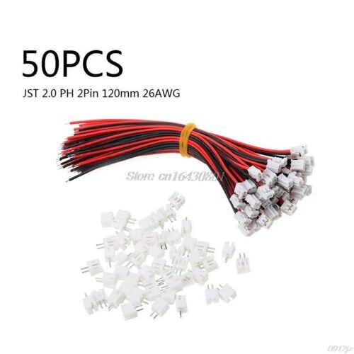 50 SETS Mini Micro JST 2.0 PH 2-Pin Connector Plug with Wire