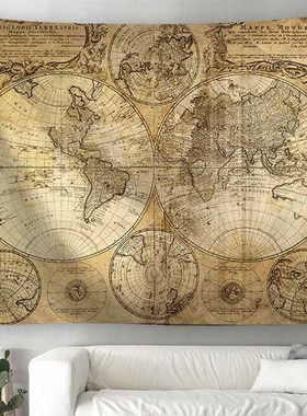 World Map Scenery Printed Polyester Wall Hanging Tapestry R