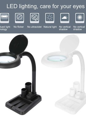 10X Glass Desk Lamp Magnifier LED Light Reading Lamp Adjusta