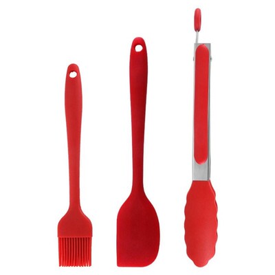 3PCS Silicone Oil Basting Brush BBQ Tongs Set Cake Cream Scr