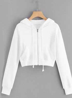 Feitong Hoodies Sweatshirt Women Solid Long Sleeve Drawstrin