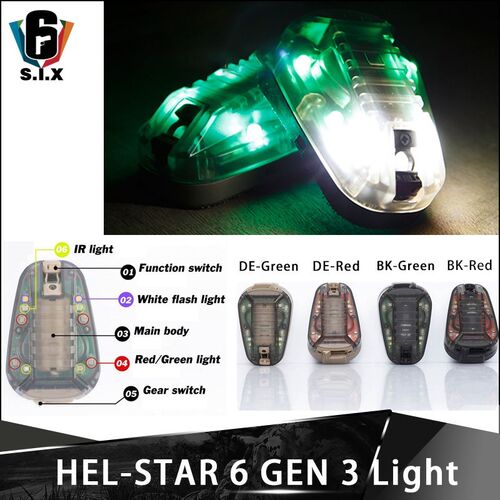 Hel Star 6 GEN 3 Helmet Light Strobe IR Green Red Flashligh