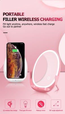 Portable Makeup Mirror Touch Dimming Fill Light  QI Wireles
