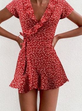 Summer Women’s Floal A-Line Dress Sweet Elegant Floral Ruff