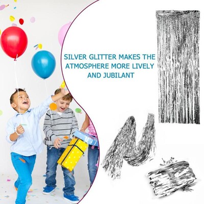 2M Silver/Multicolor Sequin backdrop Foil Fringe Tinsel Curt