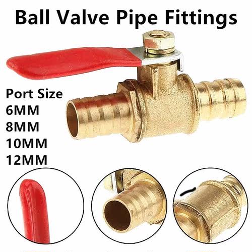 1PC 6/8/10/12MM Red Handle Valve Hose Barb Inline Brass Wate