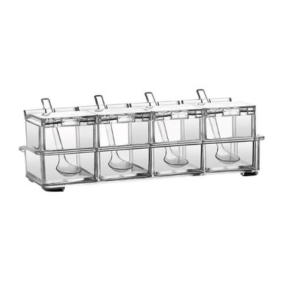 4 Cells Spice Rack Organizer Sugar Bowl Salt Shaker Transpar