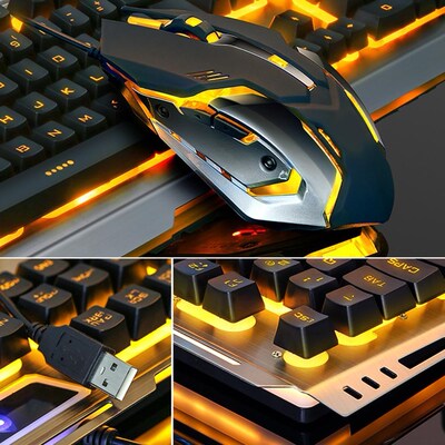 104 keys Gaming Mechanical Keyboard Mouse Set V1 USB Wired E