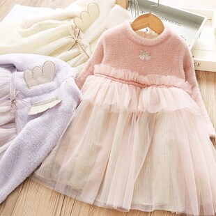 Winter Long sleeved Thickened Dress Girl Super Cute Back Wi