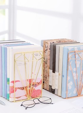 2PCS 3D Geometric Metal Bookends Iron Storage Stand  Diamond