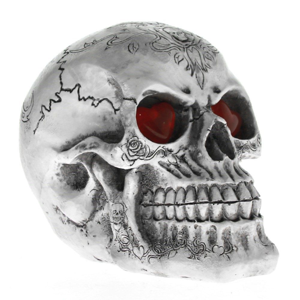 led glowing red eyed skull resin figurine halloween decor p