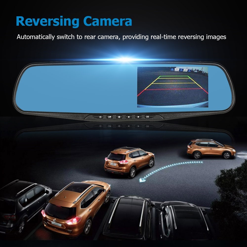 4.3'' Dual Lens Car DVR Camera Dash Cam Rear View Mirror Ca