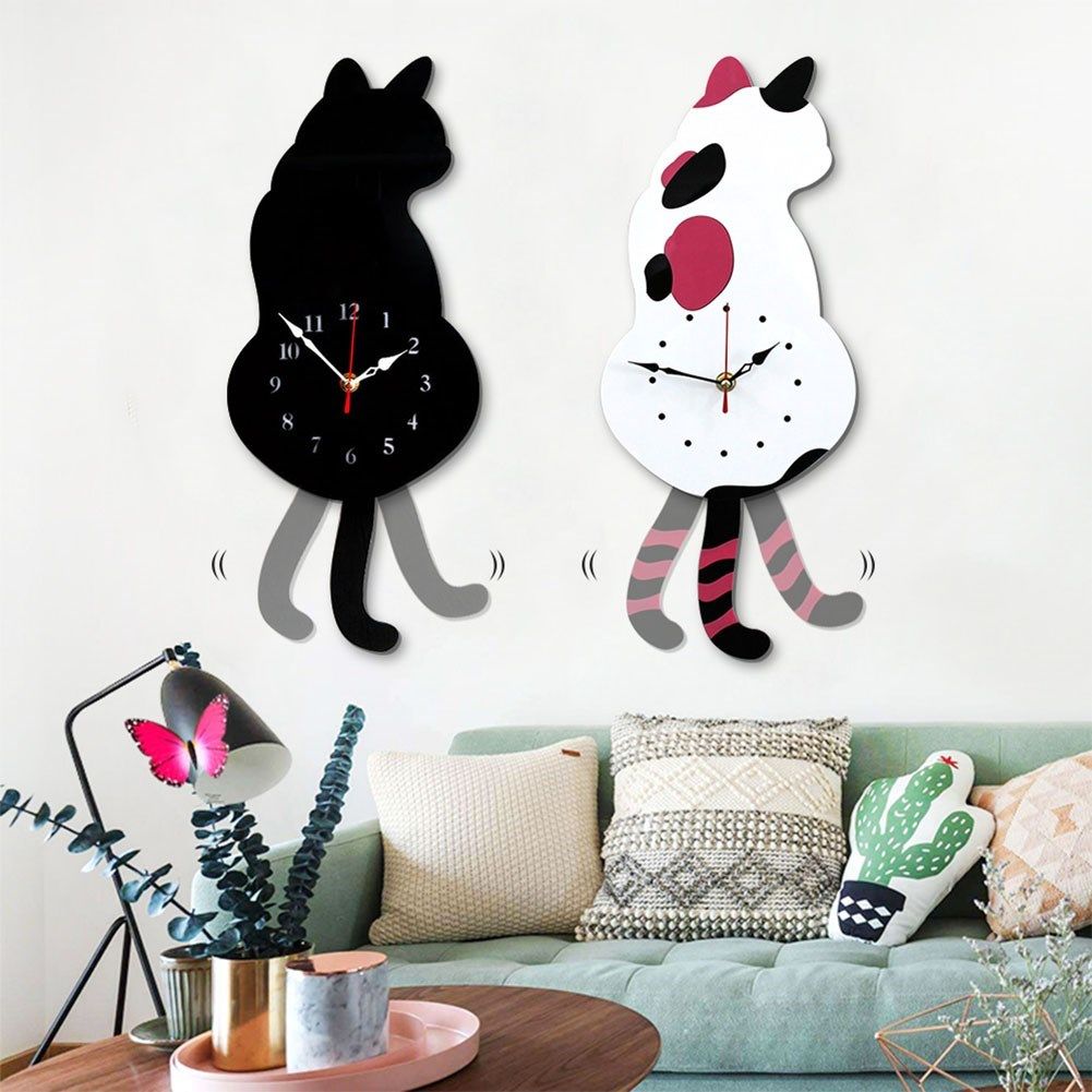 cute creative wall clock animal wag tail moving pendulum qua