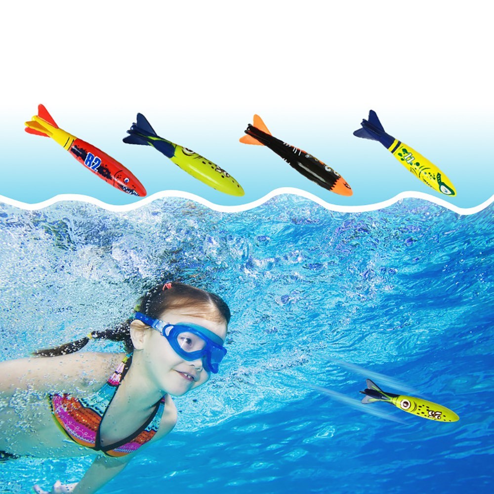 4Set Torpedo Rocket Throwing Toy Diving Game Summer Torpedo - 实物图