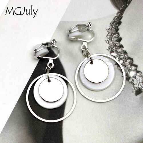Natural Shell Geometric Clip On Earrings Without Piercing M