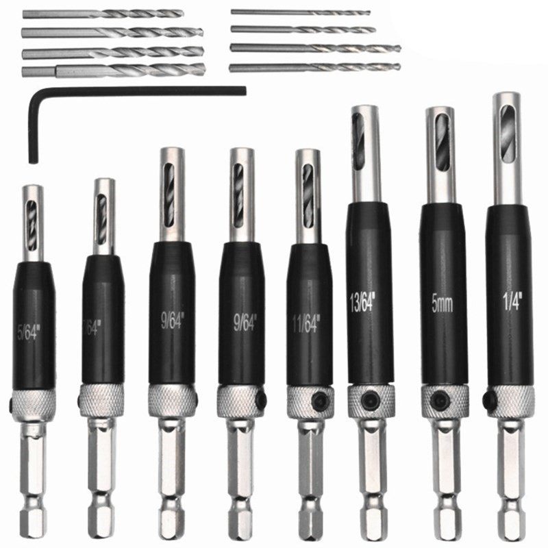 8/16pcs Self Centering Hinge Drill Bits with Hex Key Set Hol