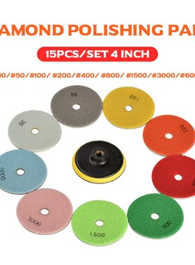 15Pcs 30-6000 Grit Diamond Polishing Pads 4 inch 100mm Polis