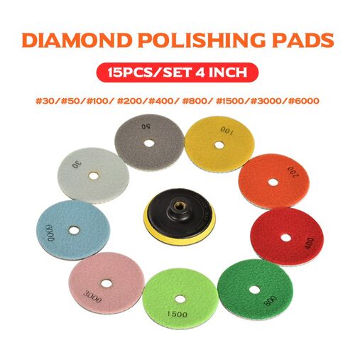 15Pcs 30-6000 Grit Diamond Polishing Pads 4 inch 100mm Polis