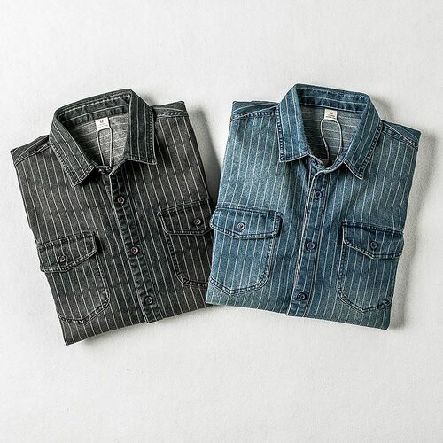 Cotton Man Denim Shirt 2021 Spring Autumn Long Sleeve M