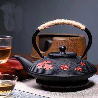 900ml Cast Iron Cherry blossoms Tea Kettle Teapot Tea Access