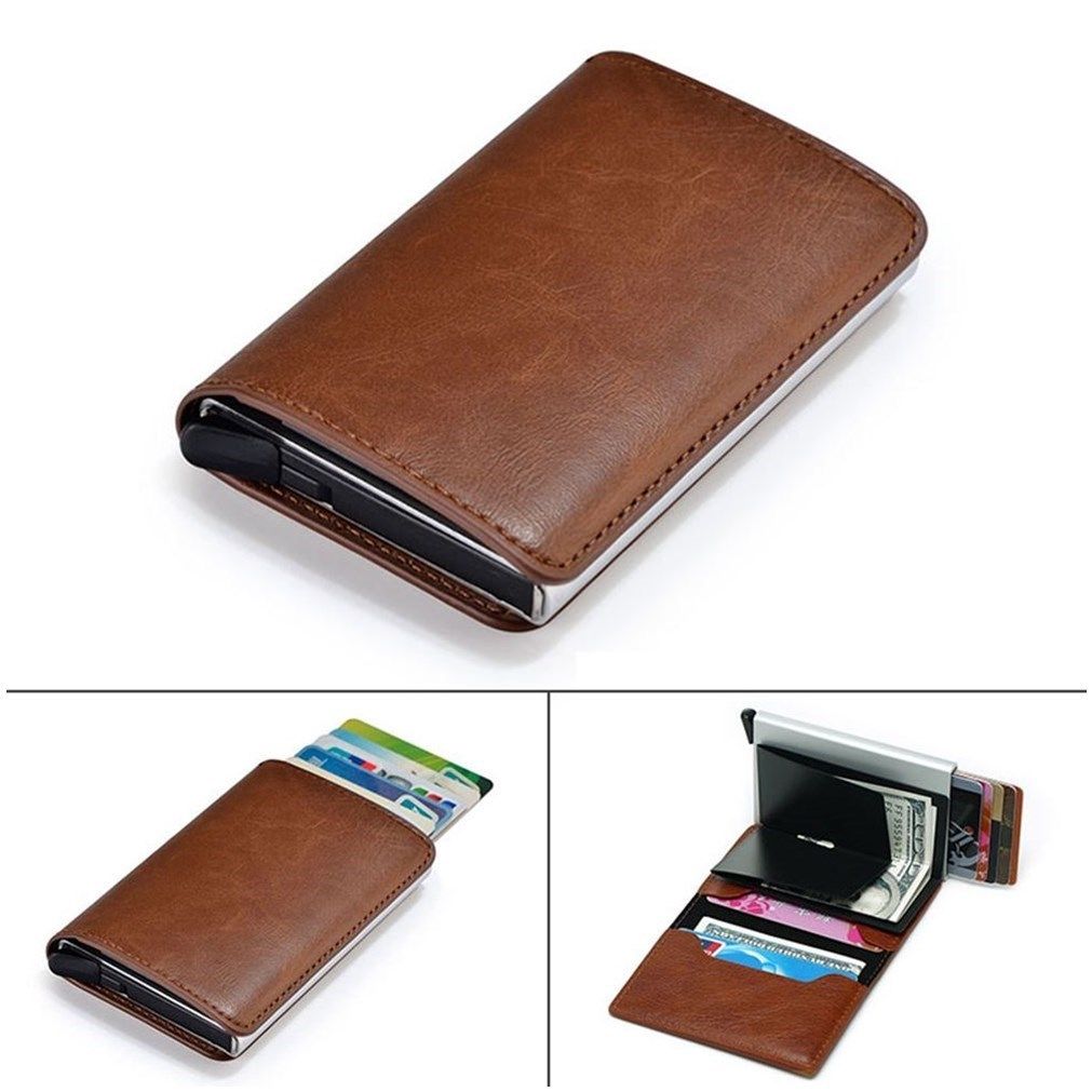 Metal Credit Card Holder Automatic Elastic Vintage Aluminum