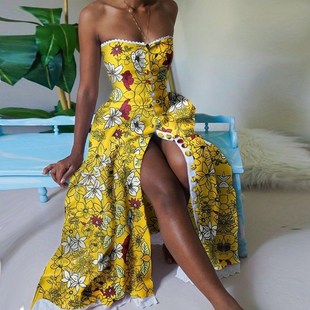 Floral Summer Women's Dress 2021 Sexy Strapless High Waist E