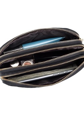 Fashion Printing Design Three Layer Zip Pocket Women Leathe