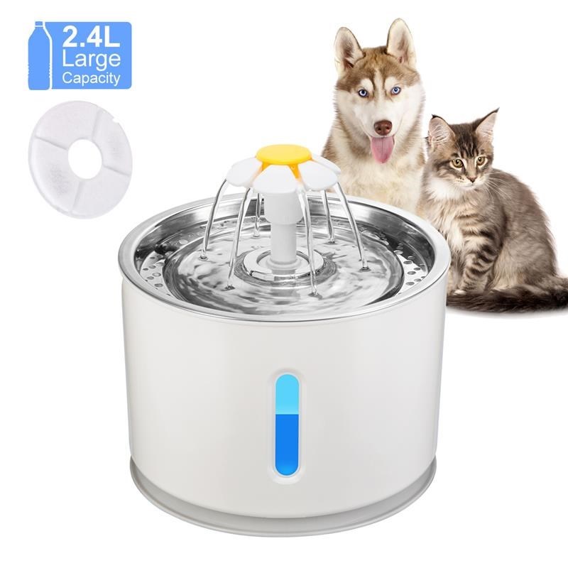 Automatic Pet Water Fountain with LED USB Powered Dog Cat Dr