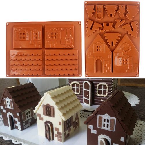 1 Pcs/Set 3D Christmas Gingerbread House Silicone Mold Choc