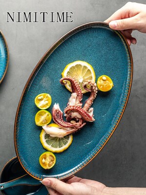 1PC  Nordic Style Ceramic Long Plate Big Fish Dish Steamed F