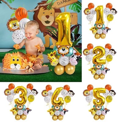 27pcs Jungle Animal Balloons Set Chrome Metallic Latex Ballo