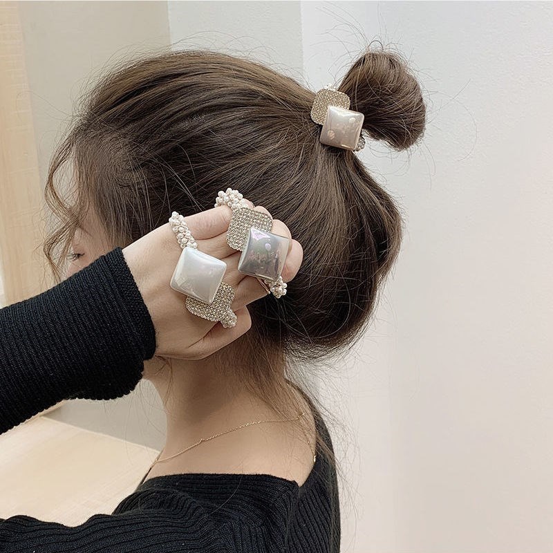 INS Rhinestone Pearl Hair Scrunchie Head Rope Female Hair Ru