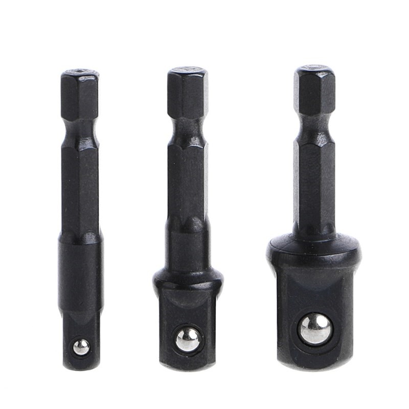 3 Pcs Socket Adapter Set Hex Shank to 1/4 3/8 1/2 Inch Impac