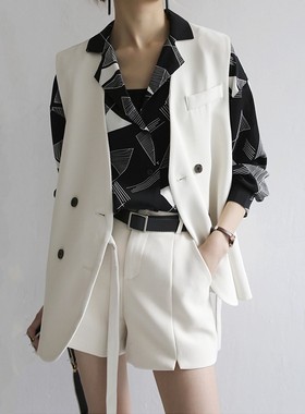 GOPLUS Autumn Vest Women Vintage V-neck Double Breasted Shor