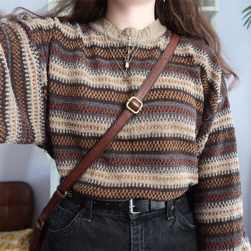 High Street Women Sweater Striped Contrasting Color Sweaters