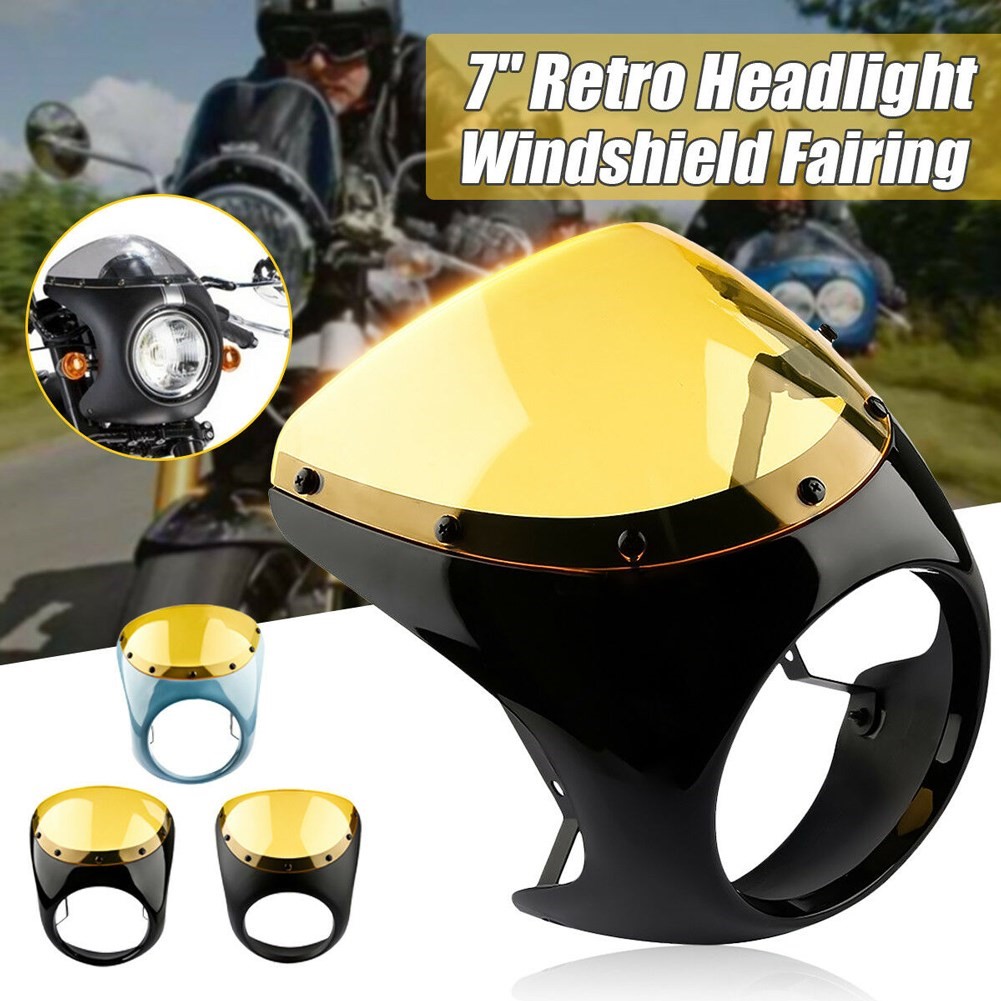 7 Inch Motorcycle Headlight Front Windshield ABS Retro Smoot