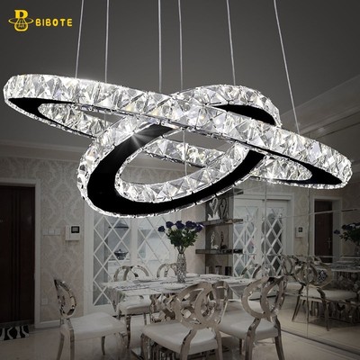 Modern LED Crystal Ring Chandelier Lighting Stainless Steel