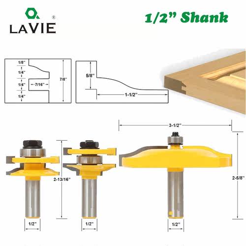 /3pcs/set 12mm 1/2 Shank Door Panel Cabinet Tenon Router Bit