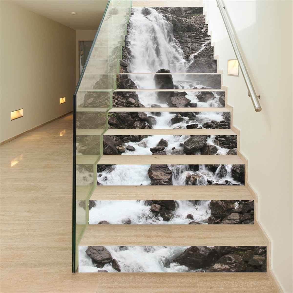 13Pcs/set 3D Waterfall Stair Risers Decorative Stickers Libr