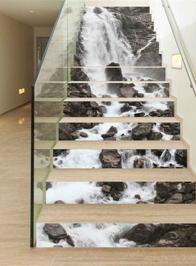 13Pcs/set 3D Waterfall Stair Risers Decorative Stickers Libr