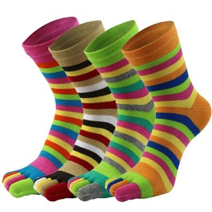 Women tea separated striped Finger cotton girls Socks loose