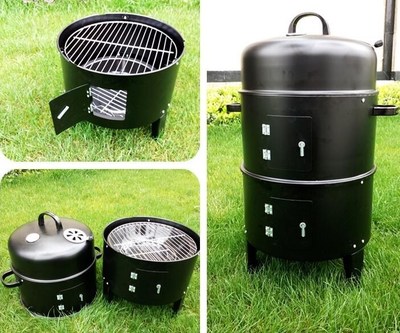 DIY Smoker BBQ Grill Round Charcoal Stove Outdoor Bacon Port