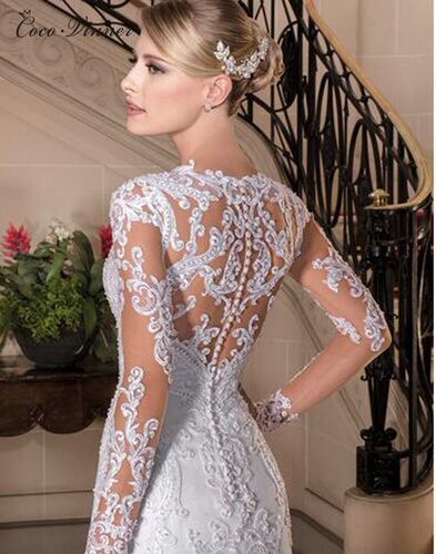 Sexy Illusion Back Long sleeve Lace Mermaid Wedding Dress 20