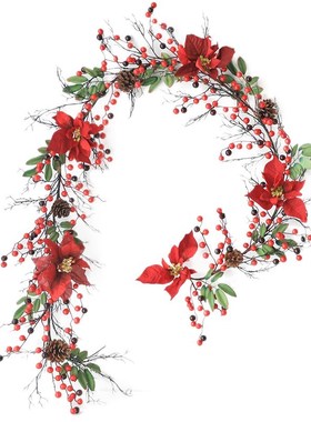 Artificial Garland with Red Berries and Holly Leaves, Pine C