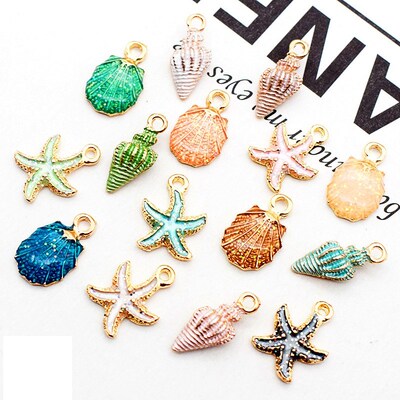15Pcs Seashell Starfish Pendant DIY Craft Jewelry beach Wedd