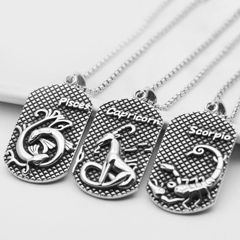 Fashion tide brand twelve constellation necklace male retro - 实物图